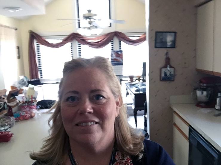 Joan Albright has found a comfortable work spot in her kitchen. Photo courtesy of Joan Albright.