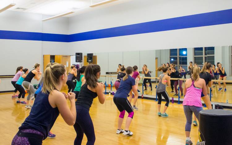 Members of Duke Recreation & Physical Education take part in a group fitness class.