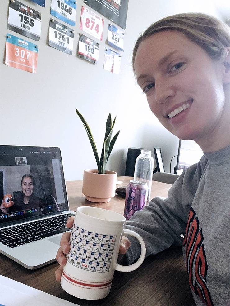 Susie Wopat speaks with fellow graduate student and Bagnat Lab team member Jamie Garcia through Zoom. Photo courtesy of Susie Wopat.