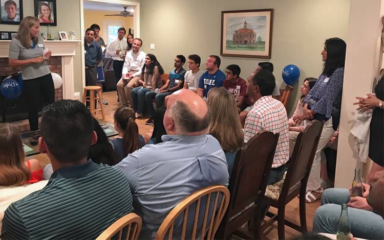 Whether it's a one-on-one chat or a large group event, Lisa Weistart must be ready to spread the message of inspiring Duke alumni to stay connected to their school and each other. Photo courtesy of Duke Alumni Association.