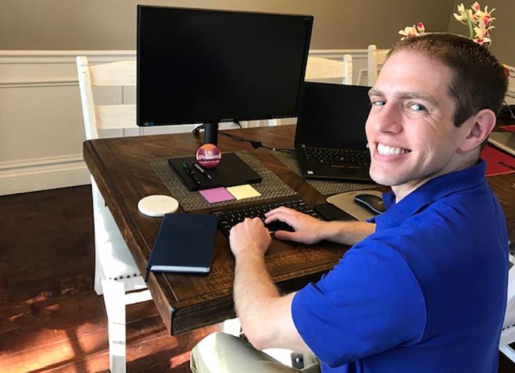 Marc Greene shuts off one of his monitors when he's in a virtual meeting. Photo courtesy of Marc Greene.