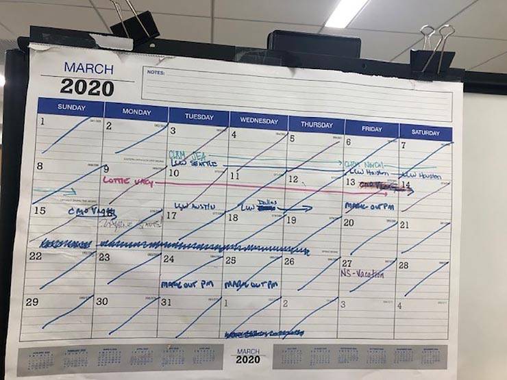 A calendar on the wall.