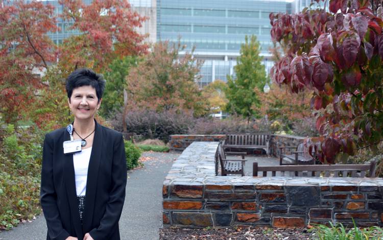 Tracy Berger enjoys weekly visits to the Seese-Thornton Garden of Tranquility for a quick break at work.