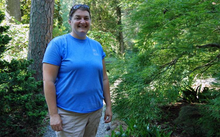 Duke Gardens horticulturist, Michelle Rawlins, understands the challenges of working in the heat. Michelle Rawlins in Duke Gardens.