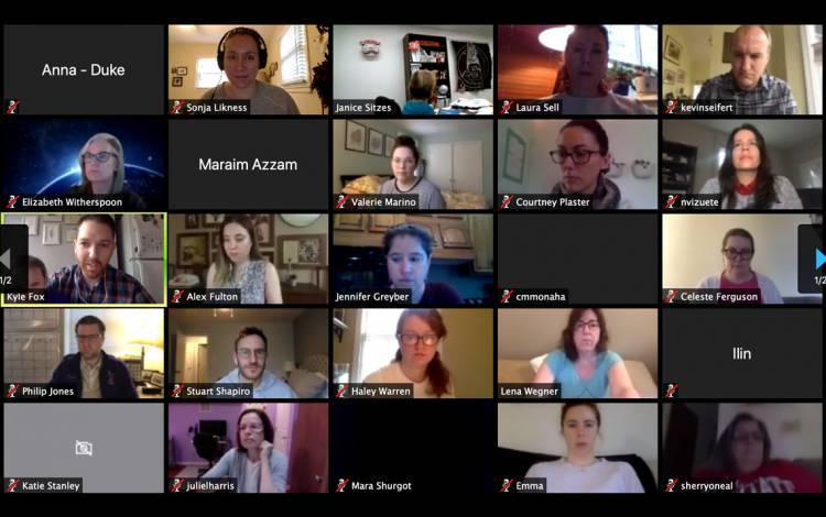 Communicators from universities around the Triangle meet over Zoom last Tuesday. Photo courtesy of Sonja Likness.