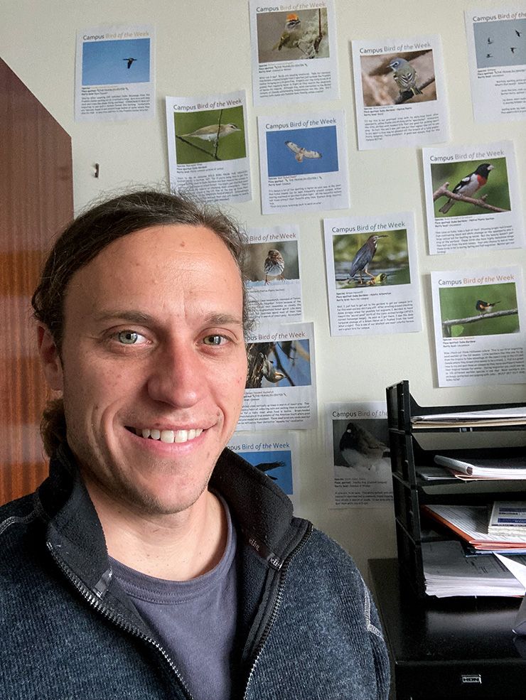 Before he posted them to Twitter, Alex Nickley shared his Campus Bird of the Week entires via fliers hung near his office. Photo courtesy of Alex Nickley.