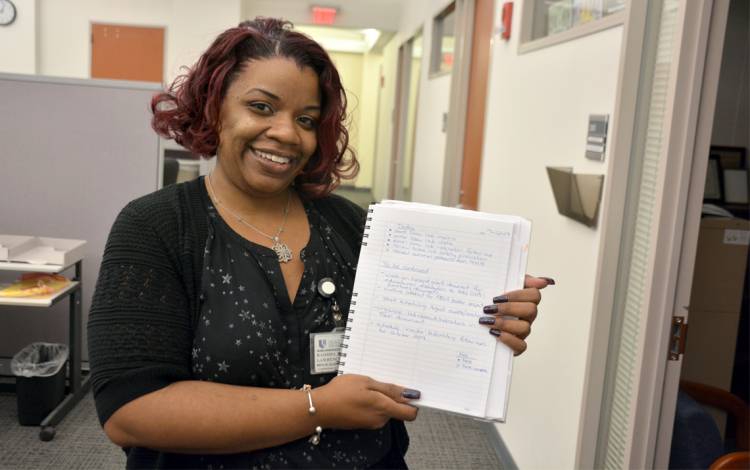 Rashida Lawrence updates her to-do list every afternoon. Photo by Jonathan Black.