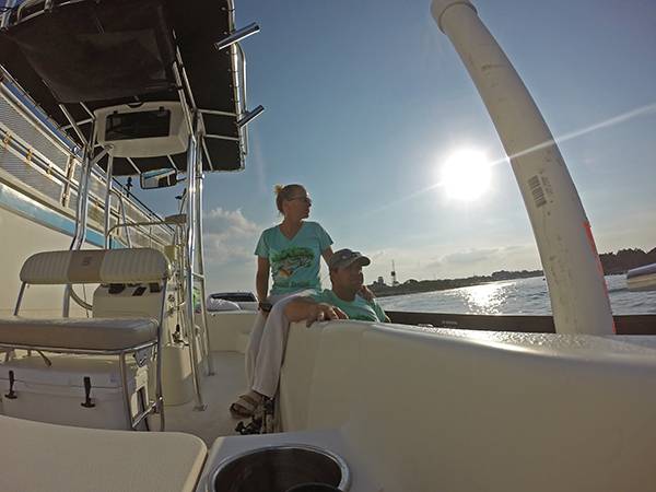 Rebecca Padilla-Burgos and her husband ride a ferry back from Ocracoke Island.