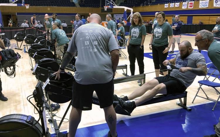 Alewine Ross competes in rowing in Cameron Indoor Stadium. Photo by Stephen Schramm. 