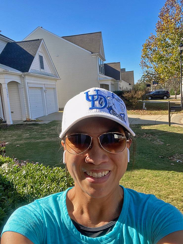 Samantha Kwan Verruto pauses during a run for a selfie. Photo courtesy of Samantha Kwan Verruto.