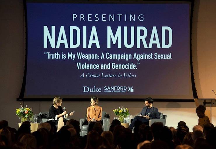 In October, Nobel Peace Prize winner Nadia Murad came to speak at the Sanford School of Public Policy. Photo courtesy of the Sanford School of Public Policy.