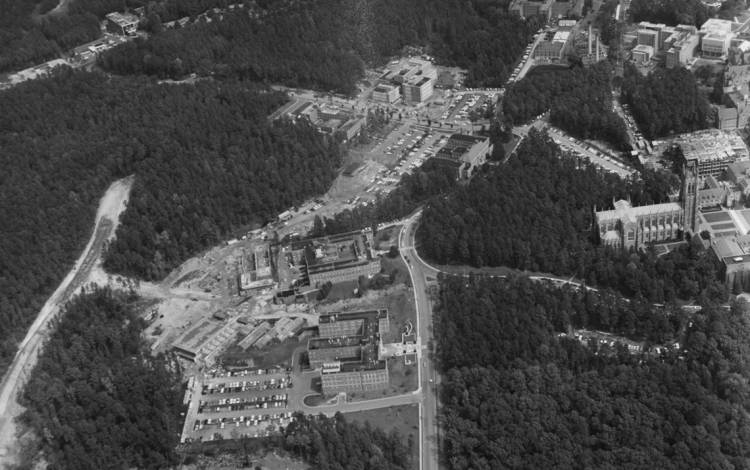 In this 1968 photo of West Campus, you can see Science Drive connecting with Research Drive.