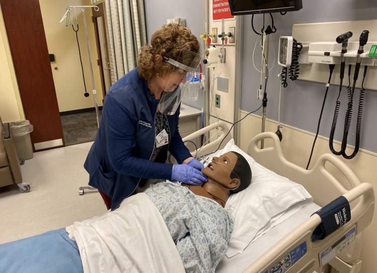 Nursing Professor Margie Molloy tests the prototype in Duke University School of Nursing’s Health Innovation Lab led by Professor Ryan Shaw