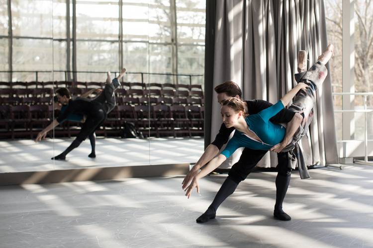 The ABT's Skylar Brandt and Joseph Gorak practice in the Rubenstein Arts Center. Photo by Alex Boerner