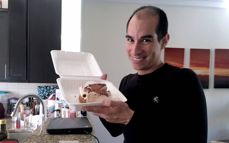 A man with tiramisu.