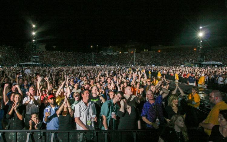 Roughly 40,000 fans packed Brooks Field at Wallace Wade Stadium to see the Rolling Stones. Photo courtesy of University Communications.