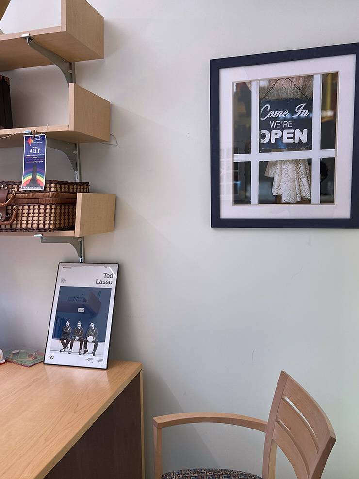 Suzanne Valdivia hung a photo in her office to celebrate the opportunity to once again offer in-person help to students. Photo courtesy Suzanne Valdivia.