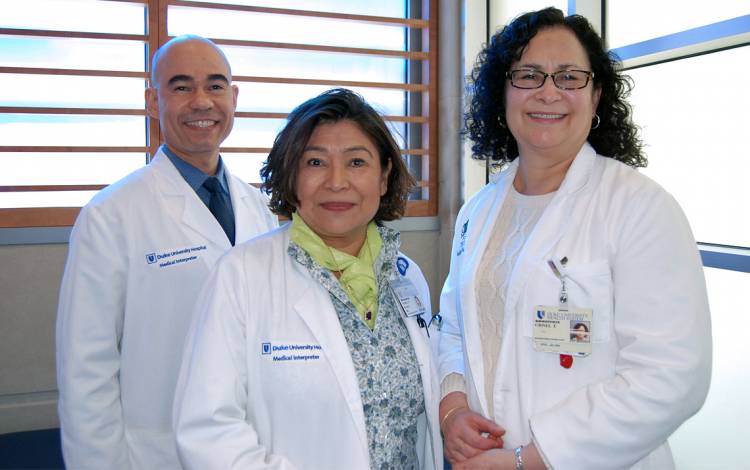 Medical interpreters Joel Pena, Maria De La Cruz Bunce and Grisel Diaz can play a vital role for Duke Health patients.