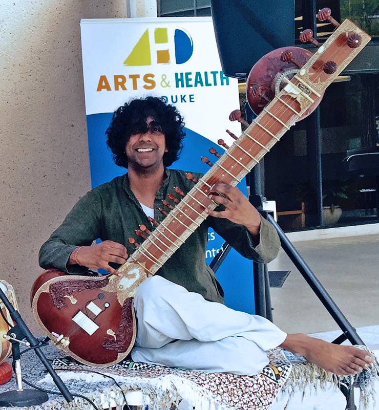 As part of the Arts & Health program at Duke, Viswas Chitnis will perform traditional Indian Raga music on the sitar in the concourse connecting the Duke Medicine Pavilion and Duke North Hospital.