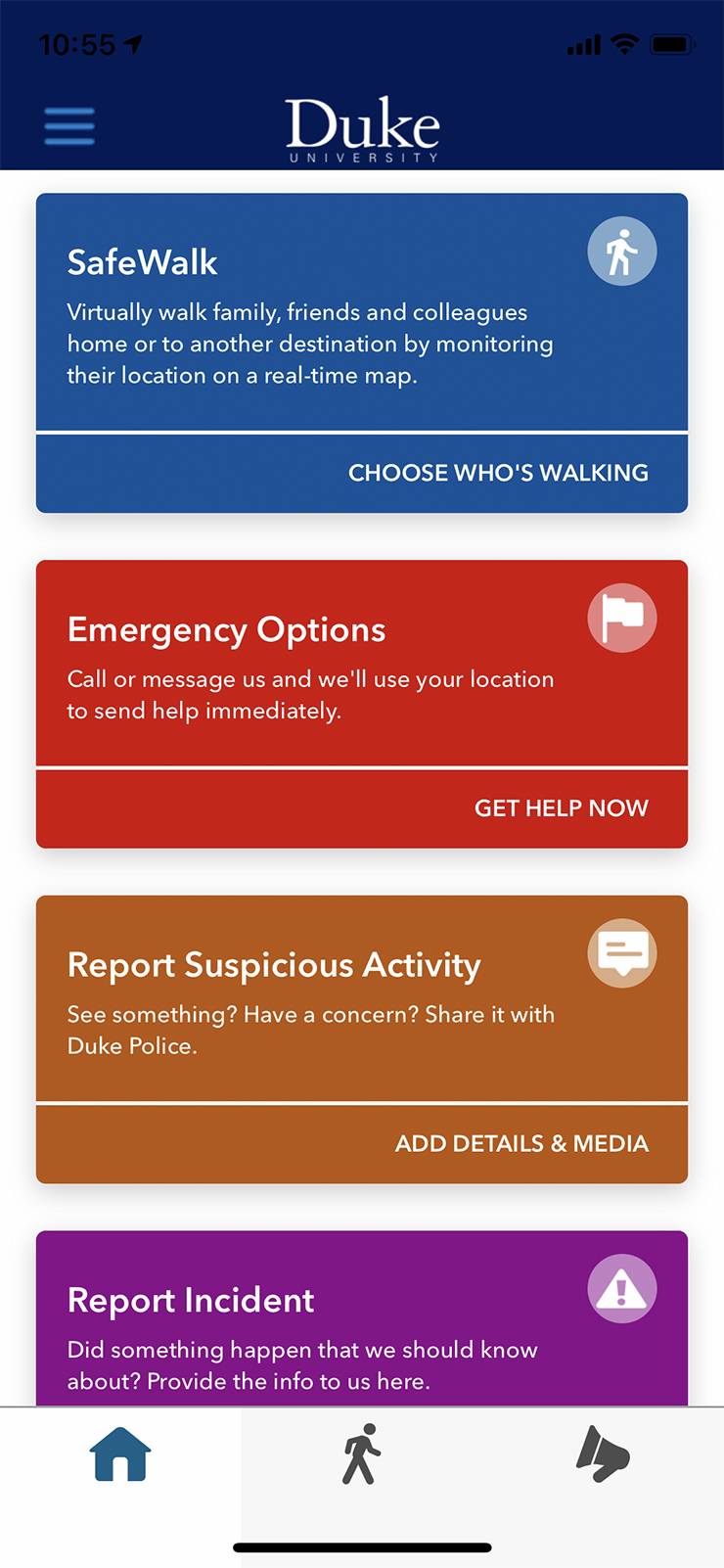 Home screen of LiveSafe app.