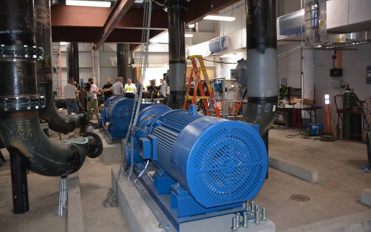 The facilities around the Chilled Water Thermal Storage Tank will help connect it to the larger water system and miles of pipes around campus. Photo by Stephen Schramm.  