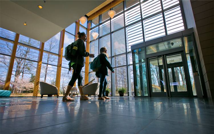 The airy lobby of Duke's Student Wellness Center helped it nab a recent architecture award. Photo courtesy of University Communications.