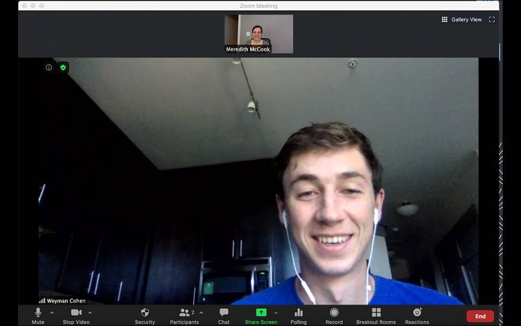 Duke senior Weyman Cohen meets with Meredith McCook of the Duke Career Center over Zoom. Photo courtesy of Meredith McCook.