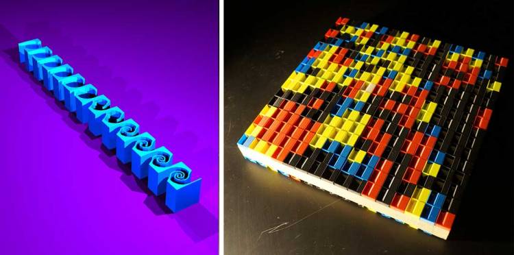 A series of colorful Lego-like pieces can be arranged into several grid shapes to manipulate acoustic waves.