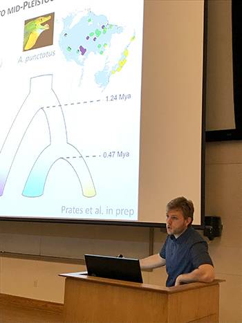 Ivan Prates, from the Smithsonian National Museum of Natural History, did a talk called “Integrating Species Inventories, Genetics, and Past Climates to Shed Light on the History of Amazonian Biodiversity.”