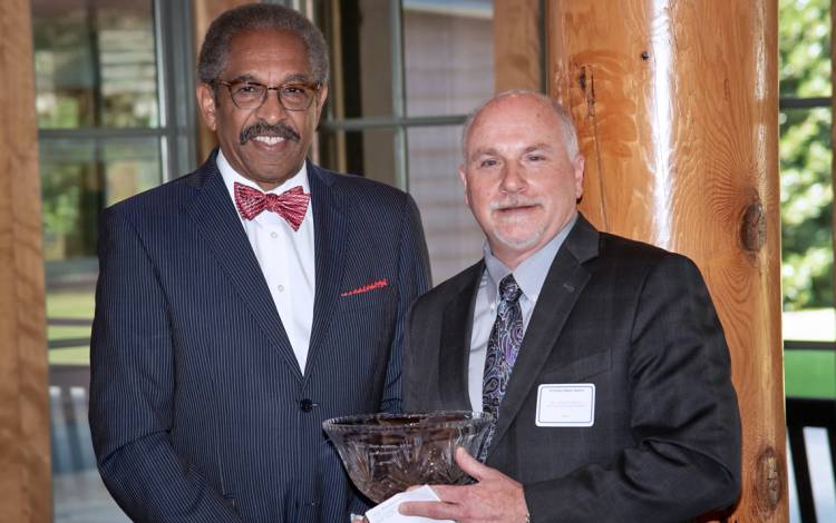 Duke Vice President for Institutional Equity & Chief Diversity Officer Benjamin Reese and Diversity Award winner Steven Patierno. Photo by Les Todd.