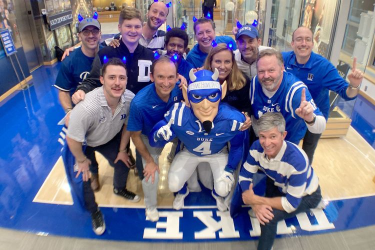 The mascots gather in Duke Athletics’ Hall of Fame.