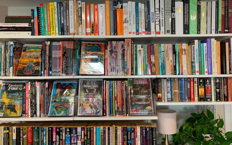 In addition to managing the Duke Libraries electronic resources, Virginia Martin has her own collection of materials, including cook books, comics and some of her other favorites. Photo courtesy of Virginia Martin.