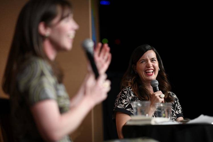Kate Bowler, right, joined Lucy Kalanithi for a discussion about loss and humanity in health care.