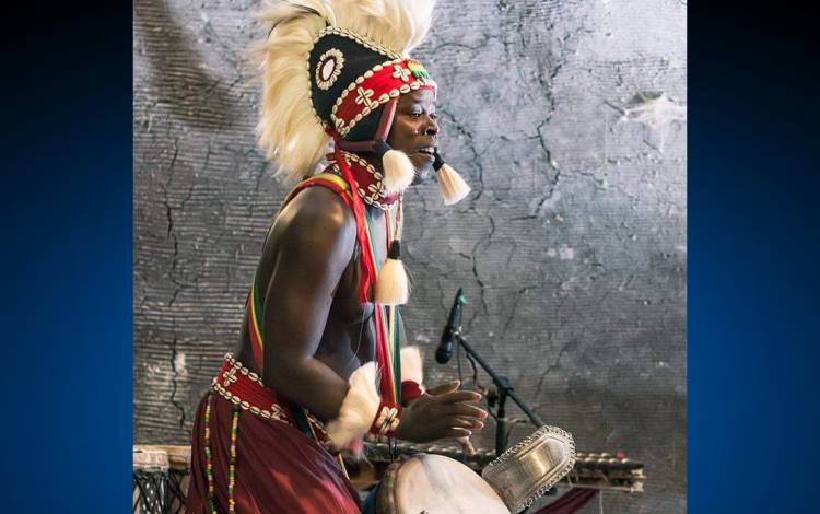 A drummer who is performing at Duke.