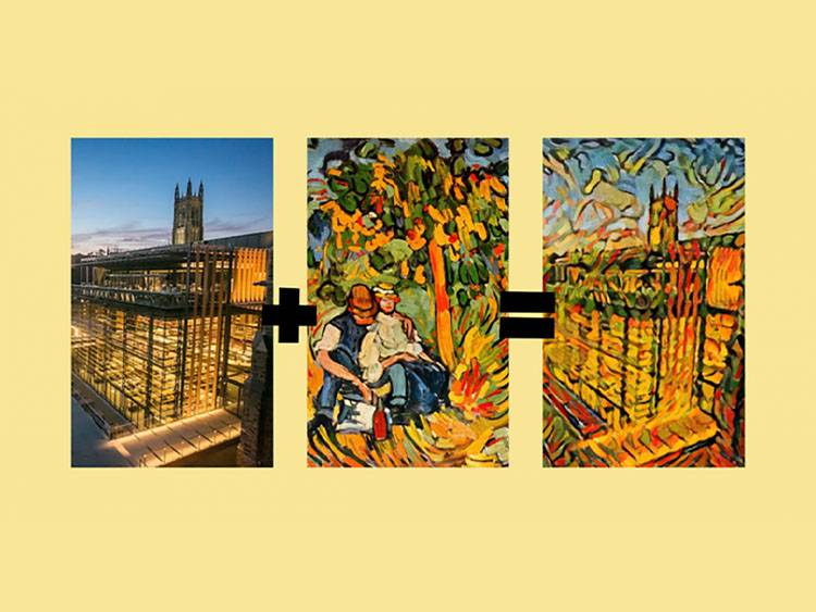 Electrical and computer engineering alumna Shixing Cao is experimenting with combining her training and her love of art. She's applying the painting styles of the masters to photos of Duke scenery, using the machine-learning approach developed by Leon Gat
