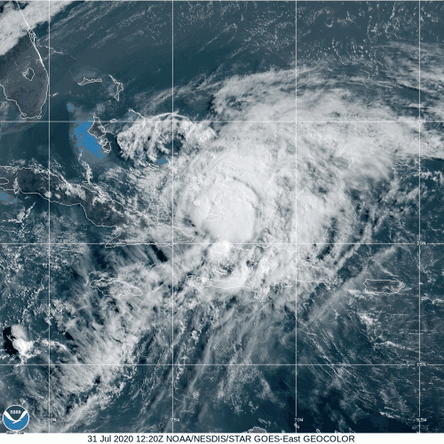 HU Isaias - GeoColor at 21.3°N - 73.9°W. Courtesy of NOAA.