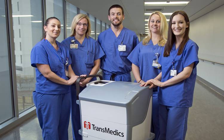 From left: Sarah Lowe, Missy Alberts, Trev Rowell, Sally Paul and Sarah Casalinova of the Duke Health transplant team.