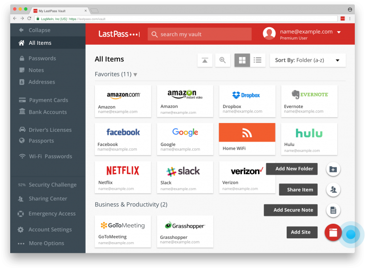 LastPass stores encrypted passwords for multiple websites. Photo courtesy of LastPass.