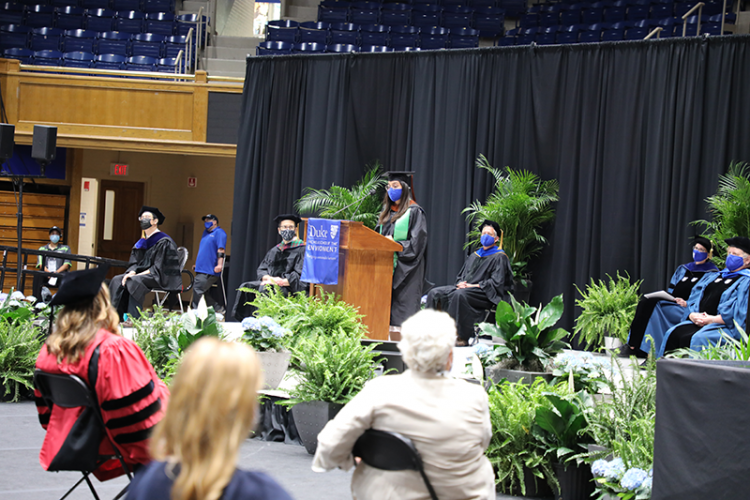 Nicholas School student Zukhruf Amjad addresses her peers at the school ceremony.