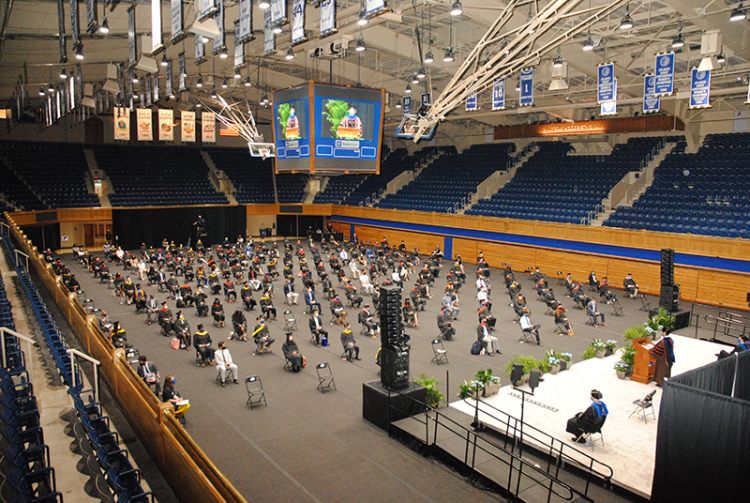 Pratt School students take seat in Cameron Indoor Stadium for the ceremony.