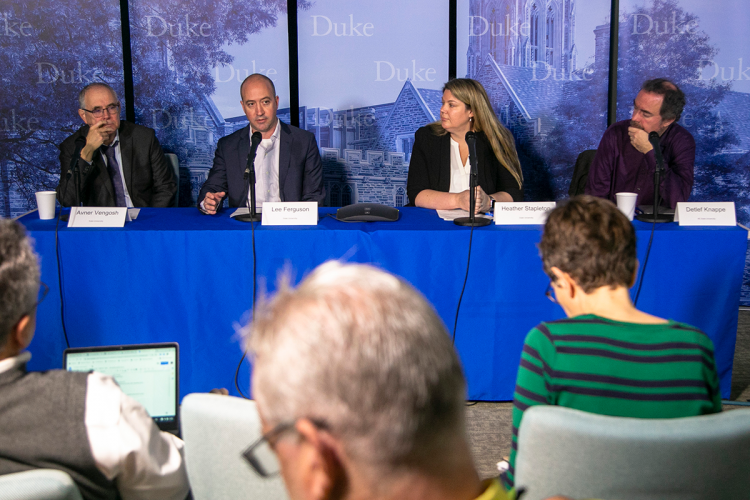 Discussing efforts to protest water quality: Avner Vengosh, Lee Ferguson, Heather Stapleton and Detlef Knappe.