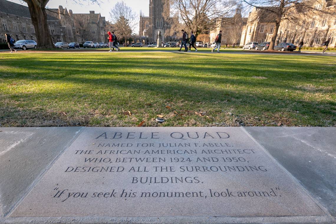 The marker honoring Julian Abele is in a central location of the quad named after the architect. Photo by Megan Mendenhall
