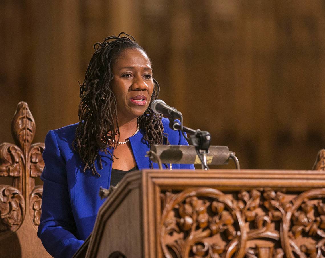 Sherrilyn Ifill, president and director-counsel of the NAACP Legal Defense and Educational Fund (LDF), delivers the keynote address for Duke University’s annual Martin Luther King Jr. commemoration on Sunday, Jan. 14 at Duke Chapel.