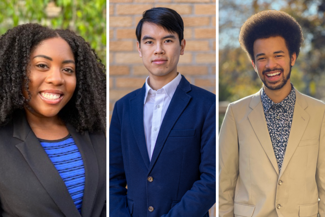 Faculty Scholars for 2020: Ce'Ondra Ellison, Xiaochen Du and Jamal Burns.