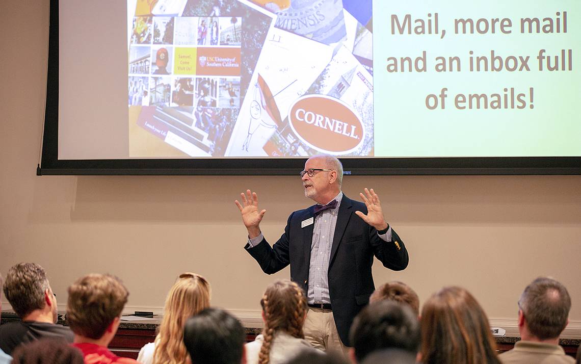 Christoph Guttentag, dean of Undergraduate Admissions, speaks to the audience at a College Admissions 101 seminar. Submitted Photo.