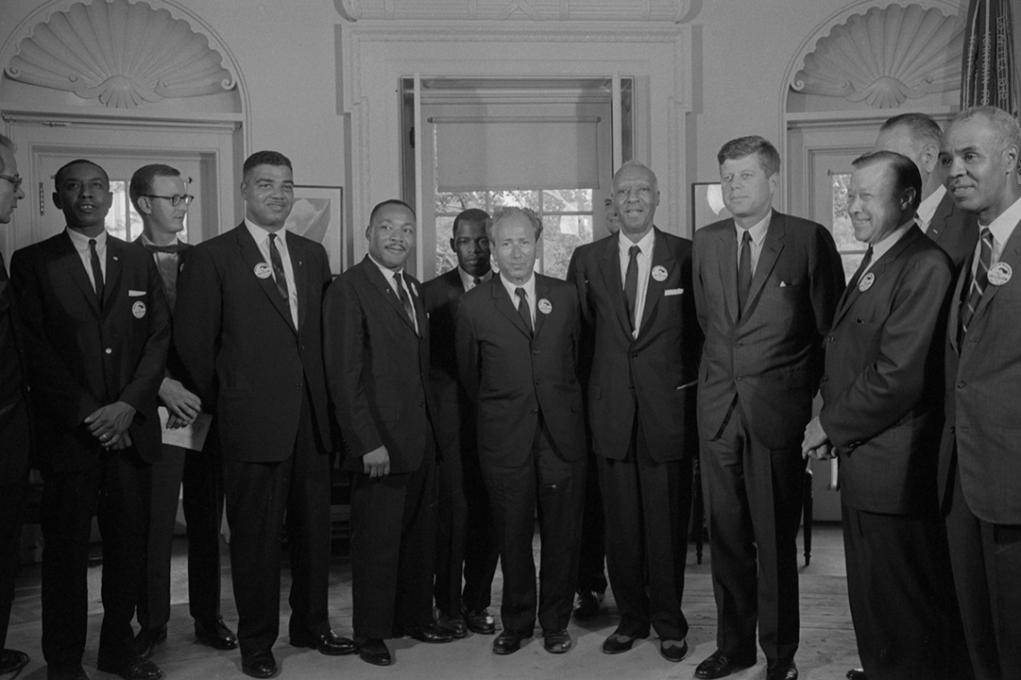 Civil rights leaders meet with President John F. Kennedy in the White House. Traditional history of the civil rights focuses on leadership efforts while often overlooking the essential work of youths and other grass roots activists.