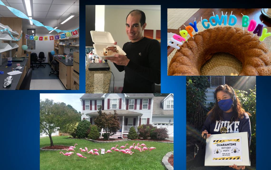 Duke employees have found creative ways to celebrate colleagues birthdays, including decorating workspaces and front yards, sending along sweet treat and other thoughtful gestures.