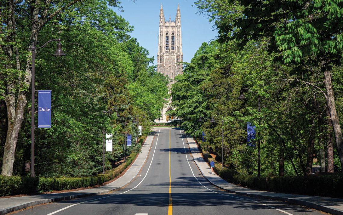 The approach to Duke University Chapel is an example of the graceful landscape architecture laid out by the Olmsted Brothers’ firm. Photo by University Communications.