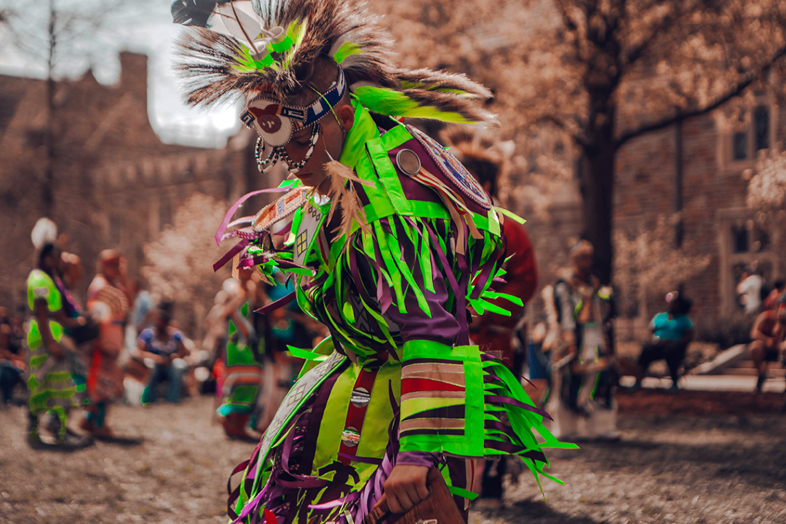 A dancer from the 2018 Duke Powwow
