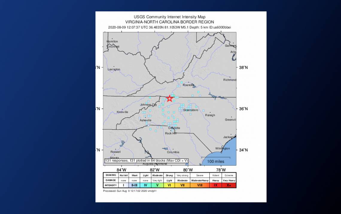 The US Geological Society confirmed a 5.1 magnitude earthquake with an epicenter in Sparta, N.C.